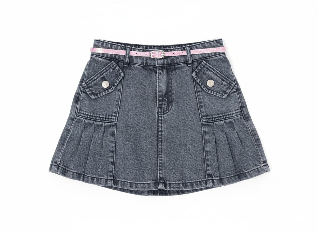 Falda Short Jean Cargo para Niña con Cinturón