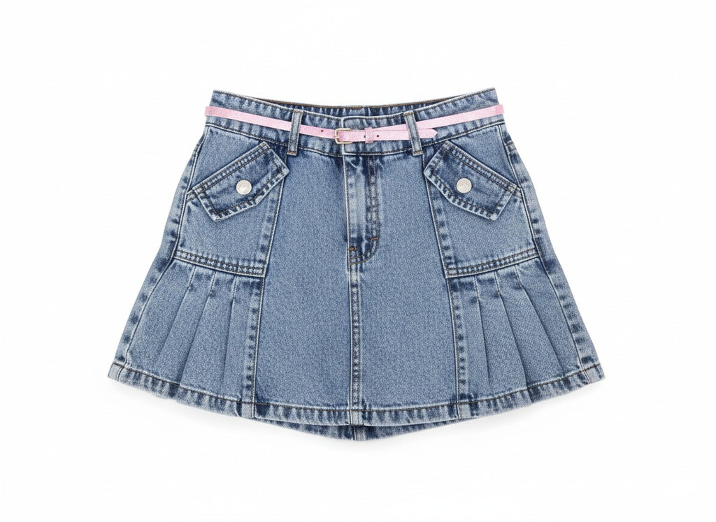 Falda Short Jean Cargo para Niña con Cinturón