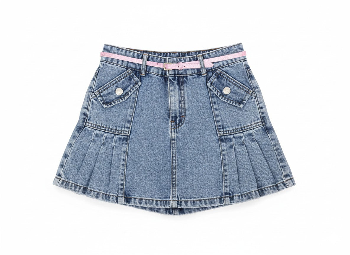 Falda Short Jean Cargo para Niña con Cinturón