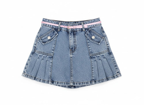 Falda Short Jean Cargo para Niña con Cinturón