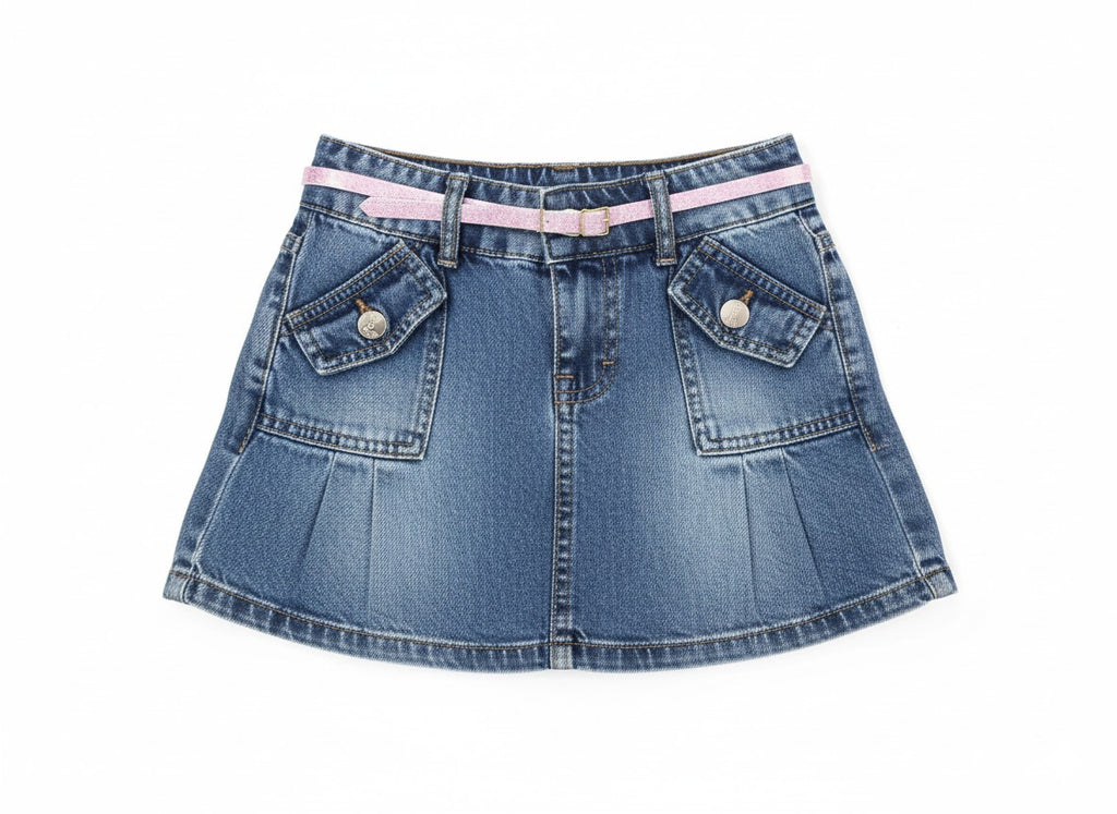 Falda Short Jean Cargo para Niña con Cinturón