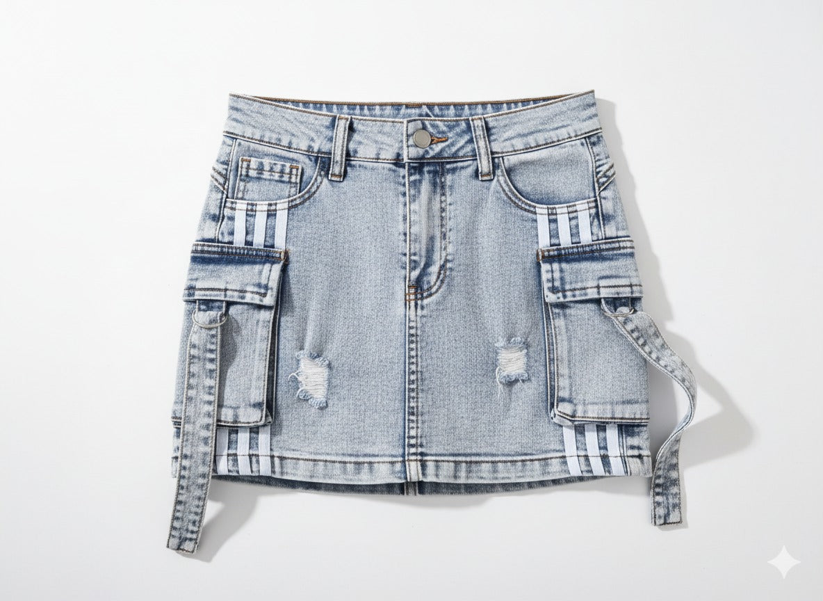 Falda Short Jean Cargo para Mujer